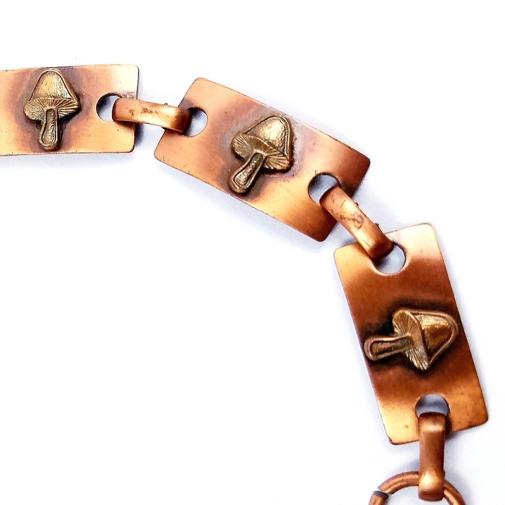 Copper Bracelet Mushroom 3D Embossed Etched
